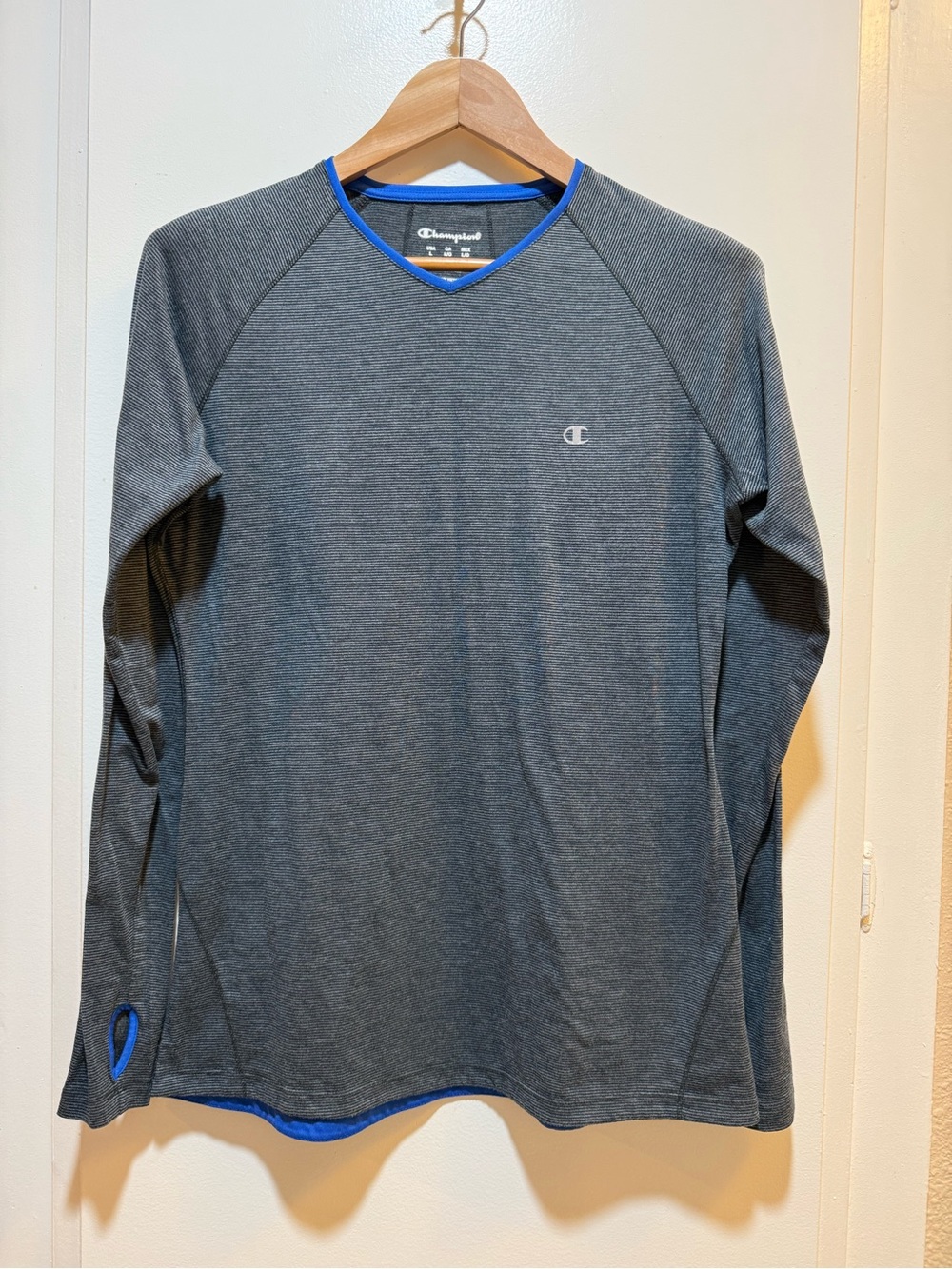 Champion Women’s Long-Sleeve Gray Performance Tee with Blue Trim